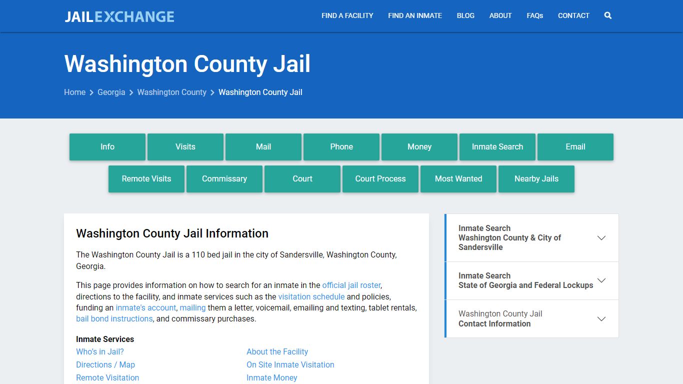 Washington County Jail, GA Inmate Search, Information